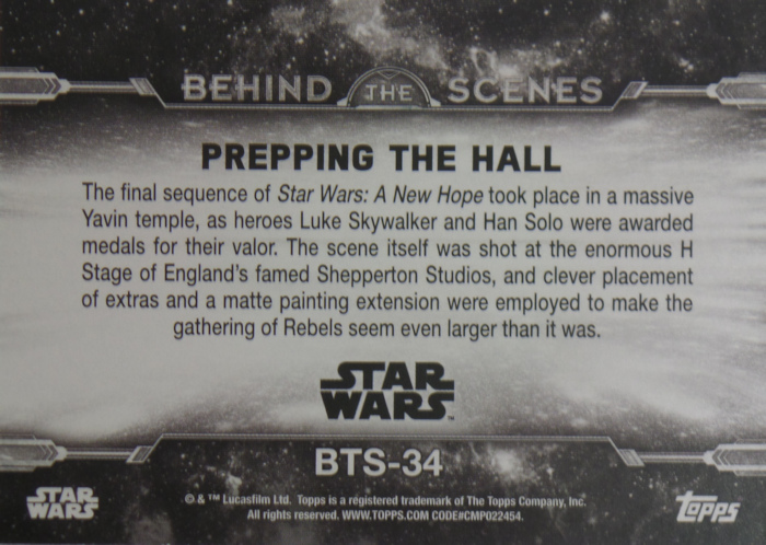 Prepping the Hall Star Wars A New Hope Black and White Topps Behind The Scenes Back
